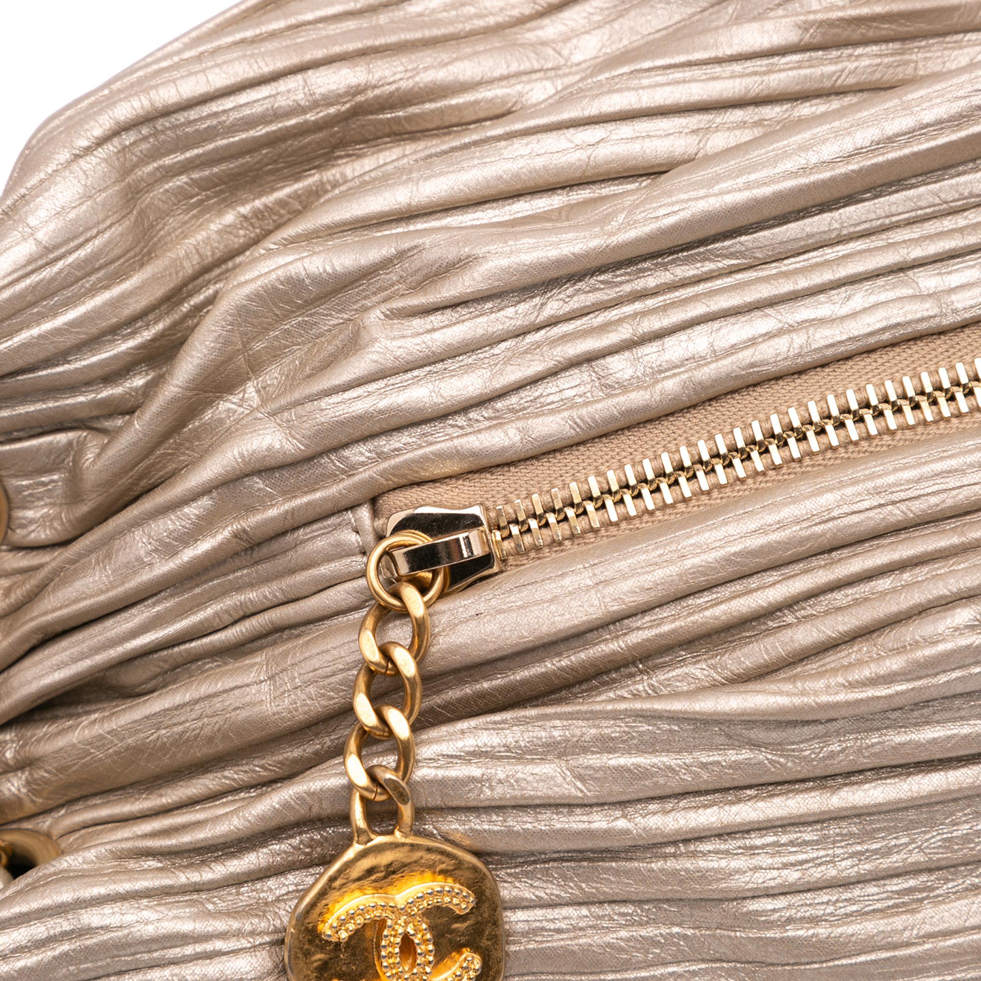 Chanel Medium Metallic Calfskin Coco Pleats Drawstring Backpack