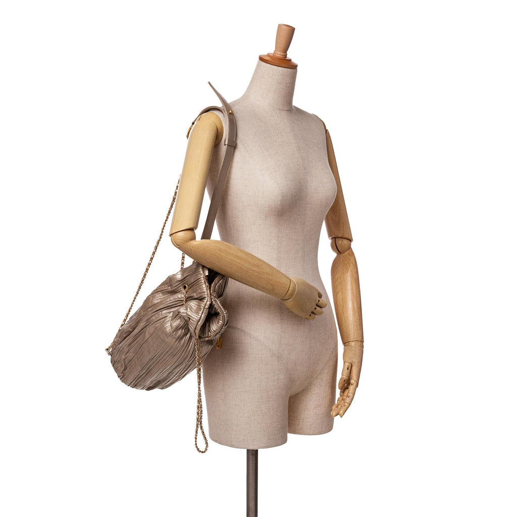 Chanel Medium Metallic Calfskin Coco Pleats Drawstring Backpack