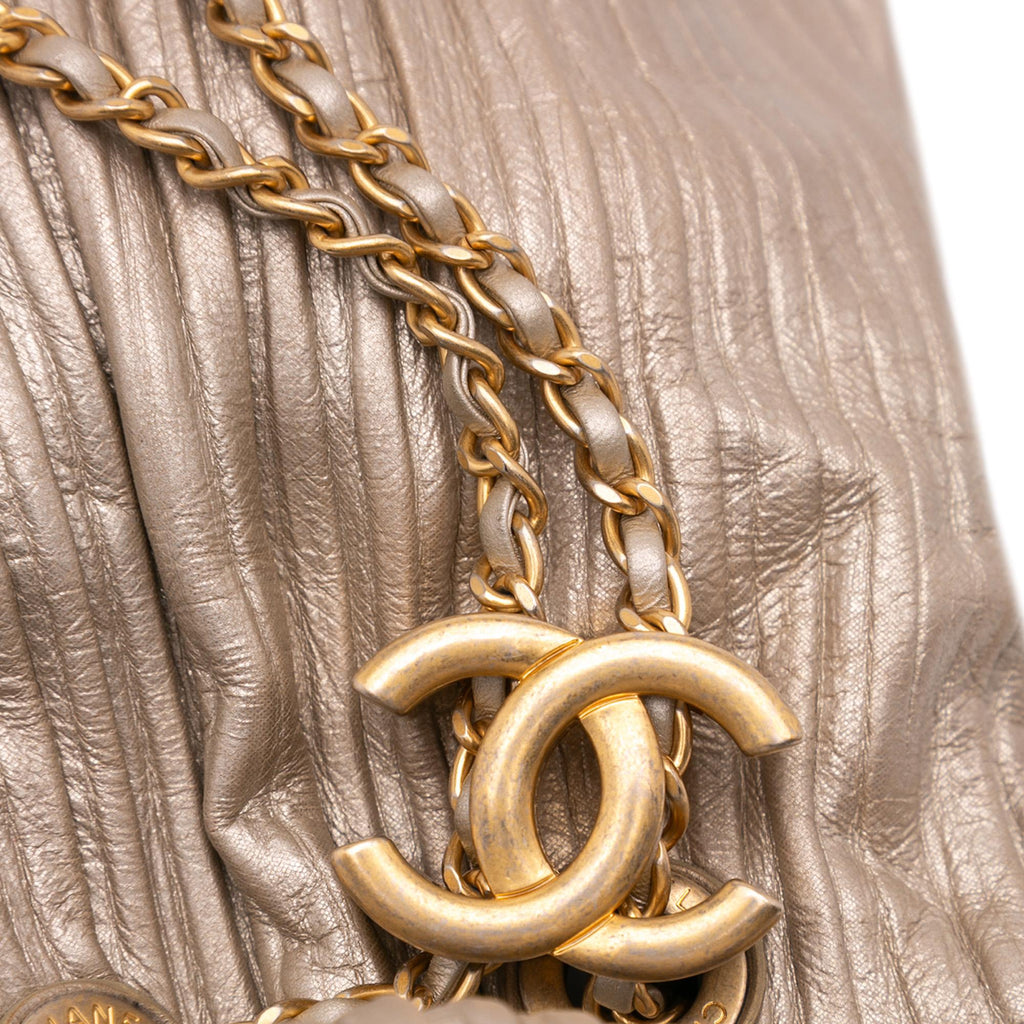 Chanel Medium Metallic Calfskin Coco Pleats Drawstring Backpack