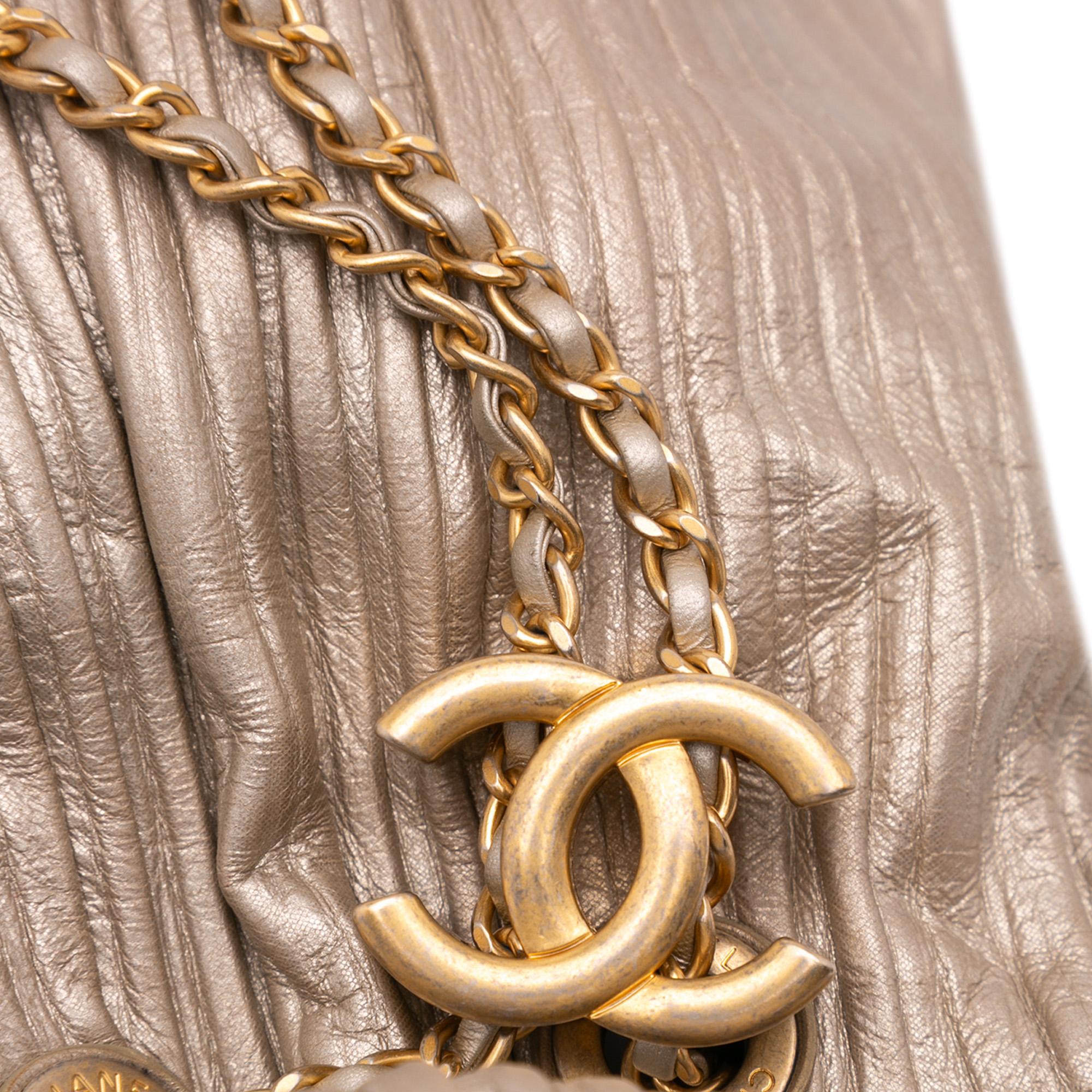 Chanel Medium Metallic Calfskin Coco Pleats Drawstring Backpack