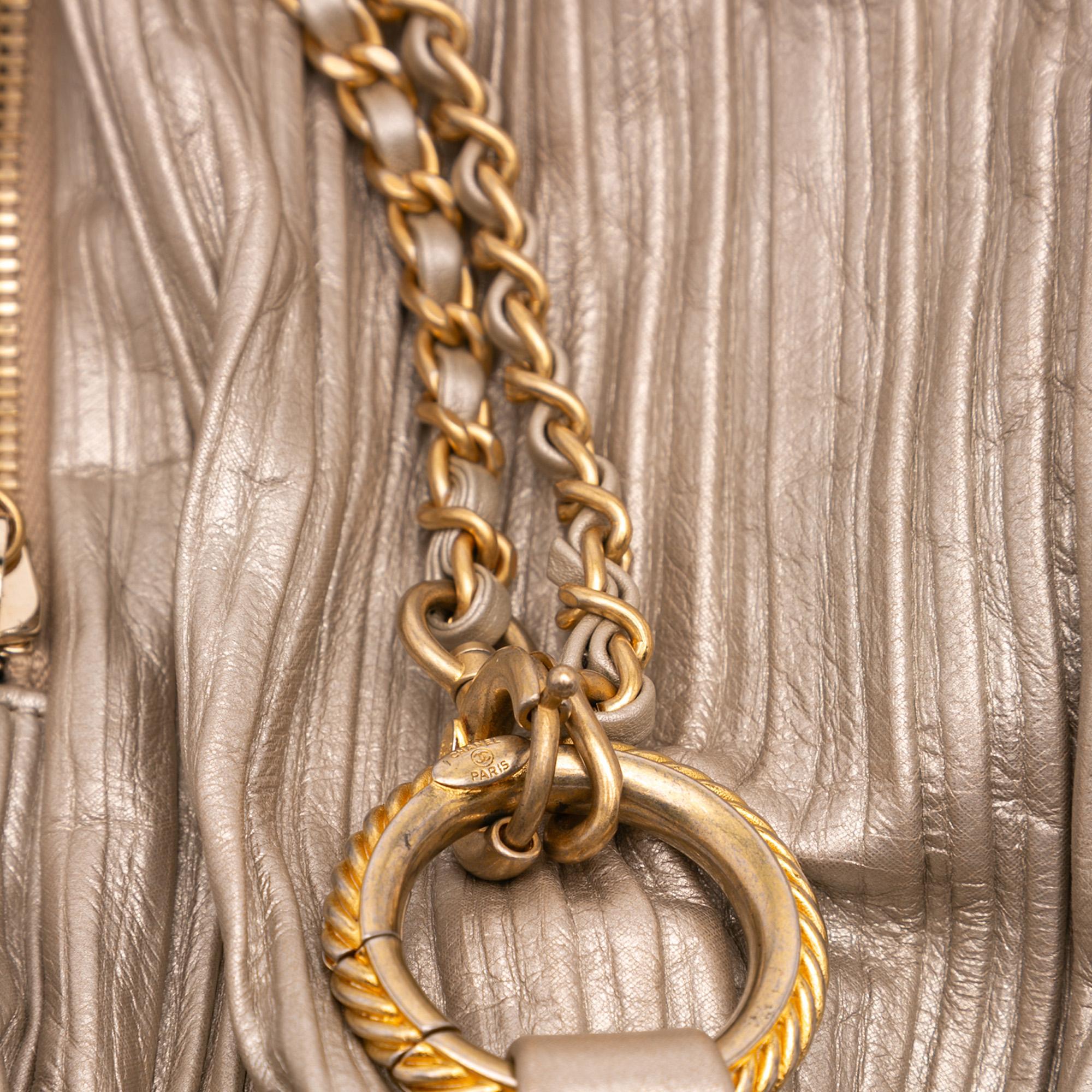 Chanel Medium Metallic Calfskin Coco Pleats Drawstring Backpack