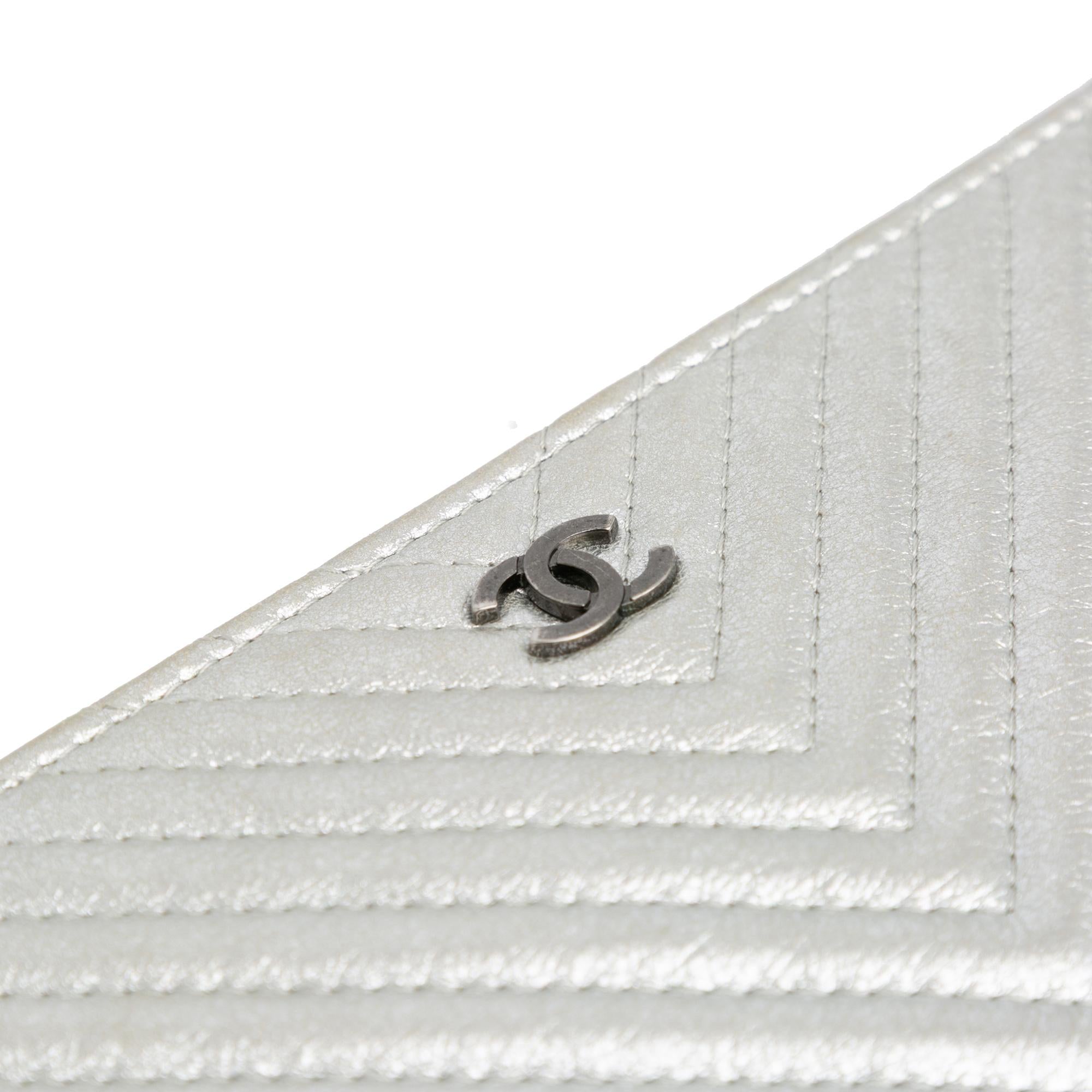 Chanel Medium Metallic Chevron Calfskin O Case Clutch