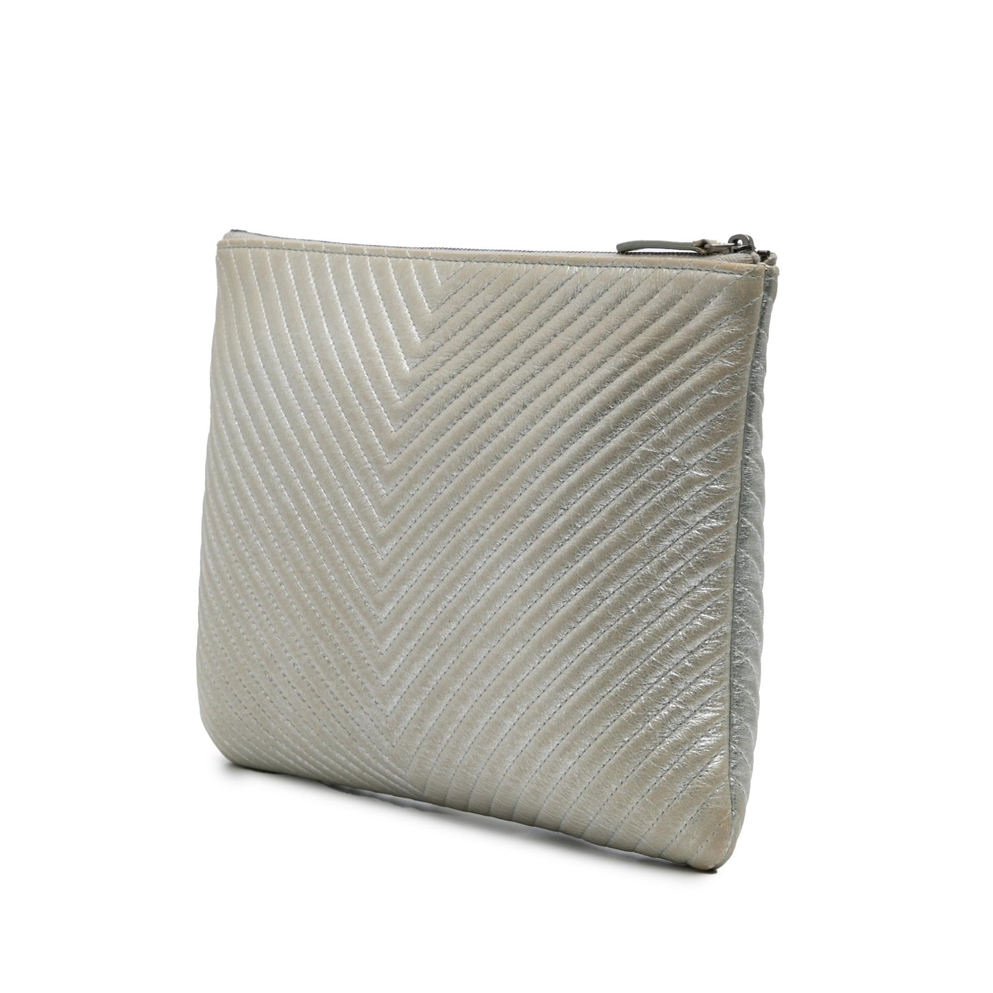 Chanel Medium Metallic Chevron Calfskin O Case Clutch