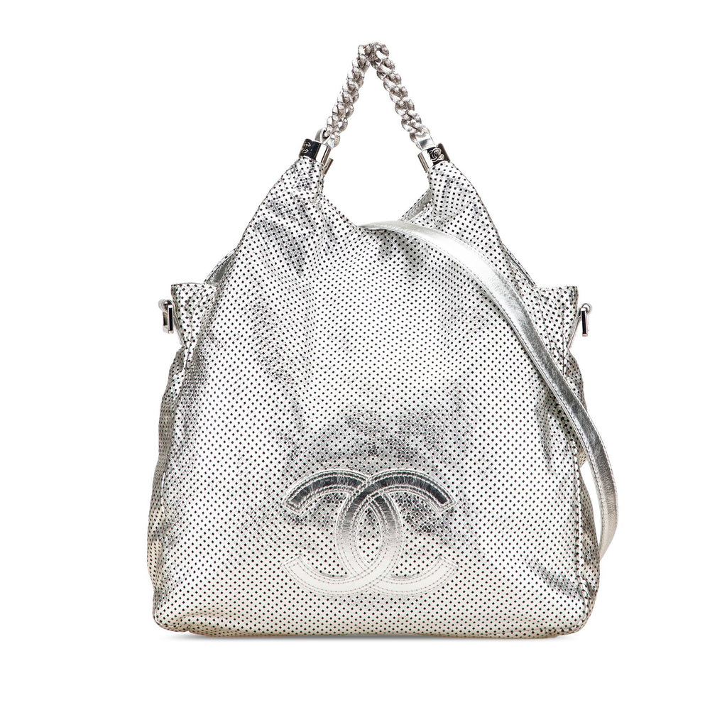 Chanel Medium Metallic Glazed Calfskin Perforated Rodeo Drive Satchel