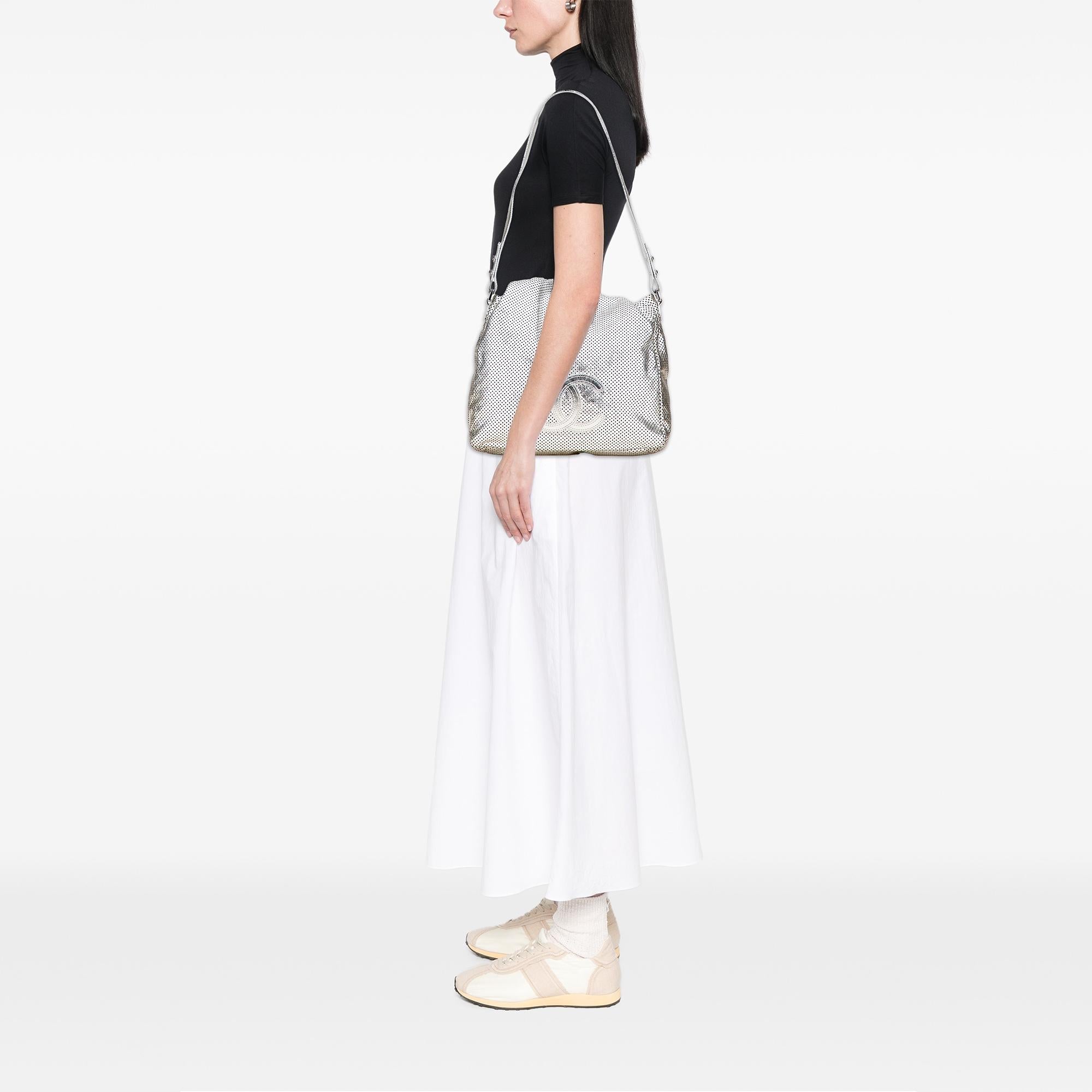 Chanel Medium Metallic Glazed Calfskin Perforated Rodeo Drive Satchel