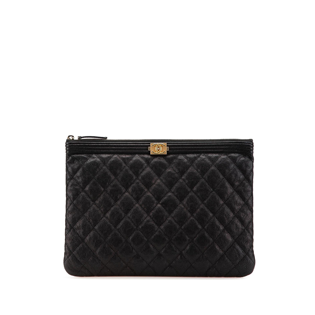 Chanel Medium Quilted Caviar Boy O Case Clutch