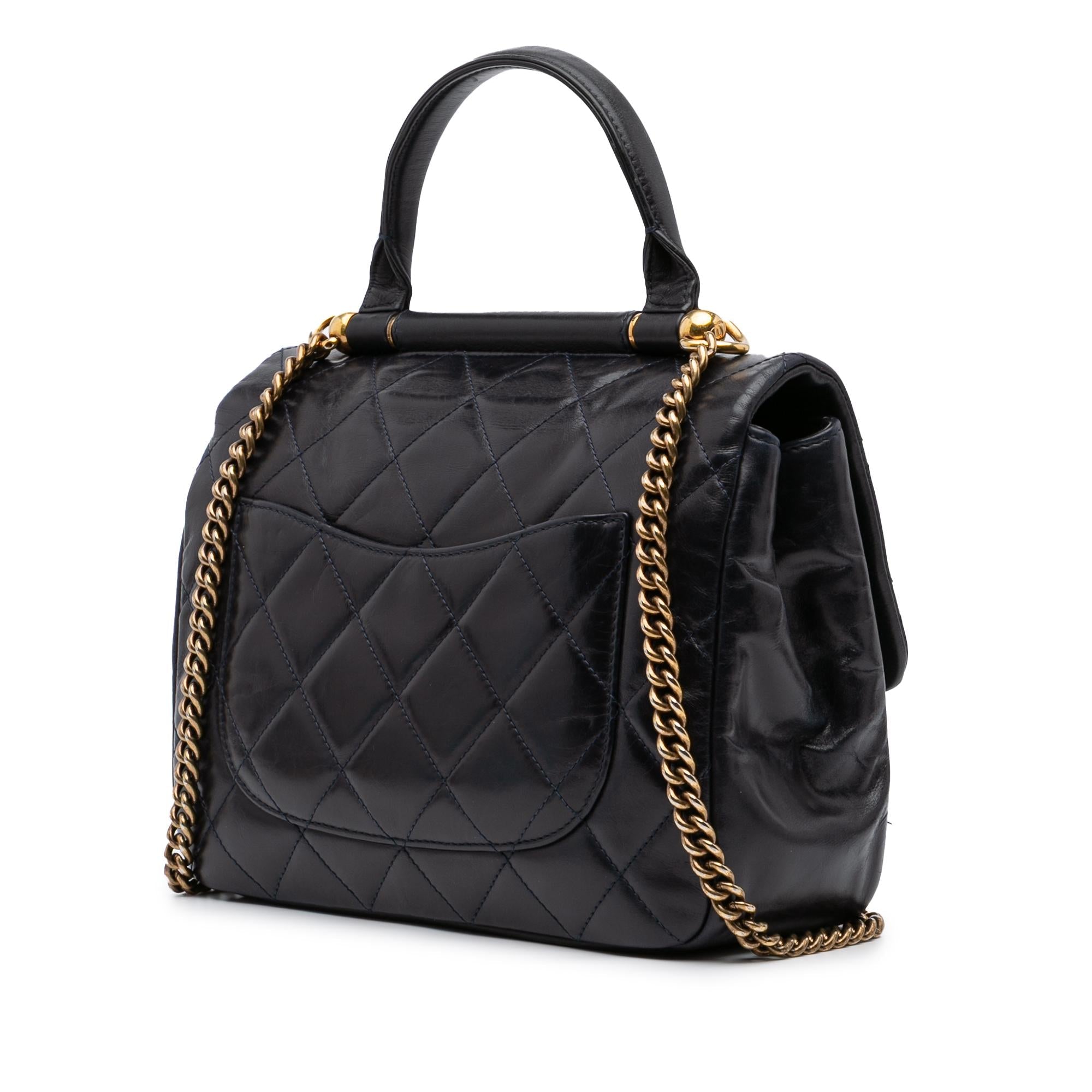 Chanel Medium Quilted Glazed Calfskin Gold Bar Top Handle Flap