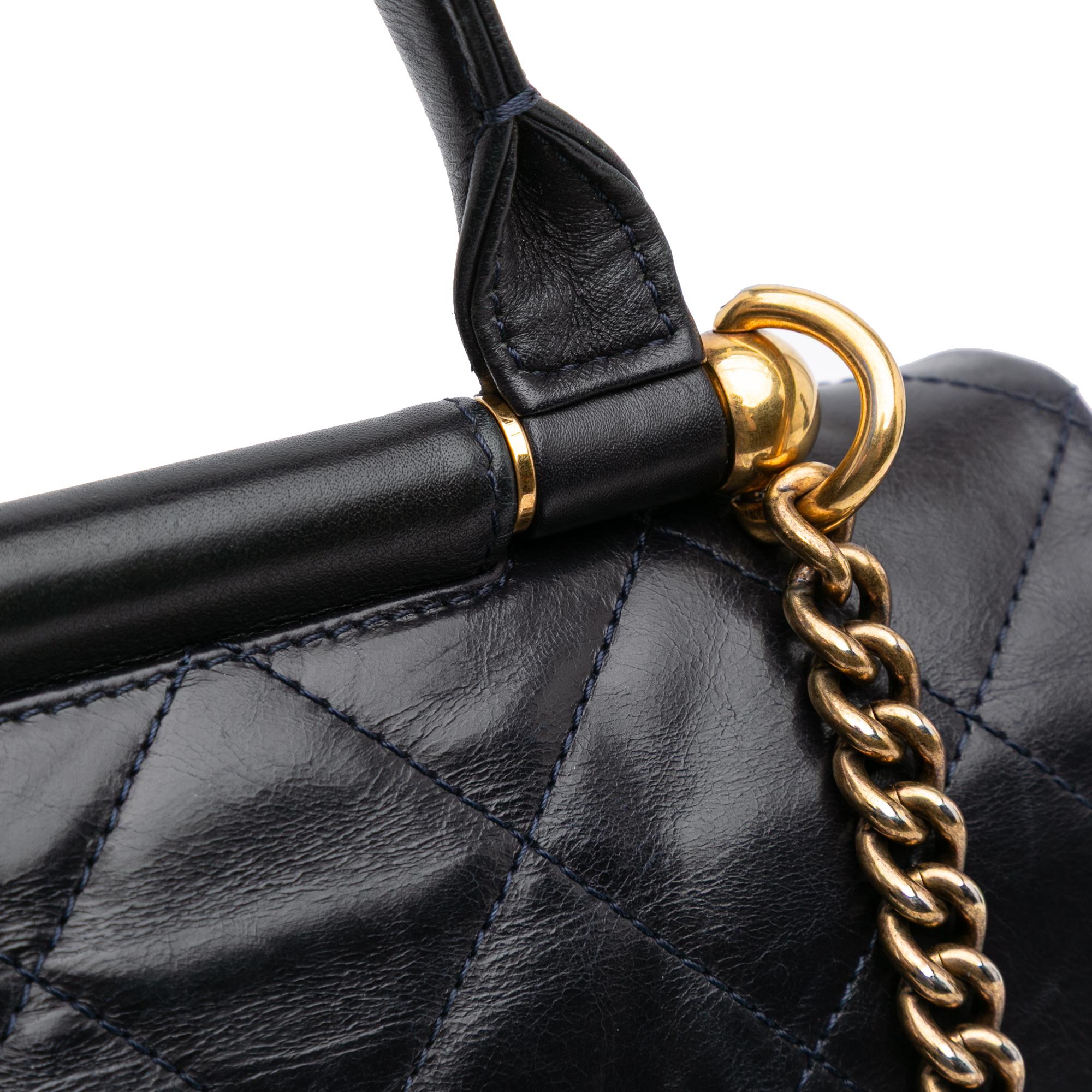 Chanel Medium Quilted Glazed Calfskin Gold Bar Top Handle Flap