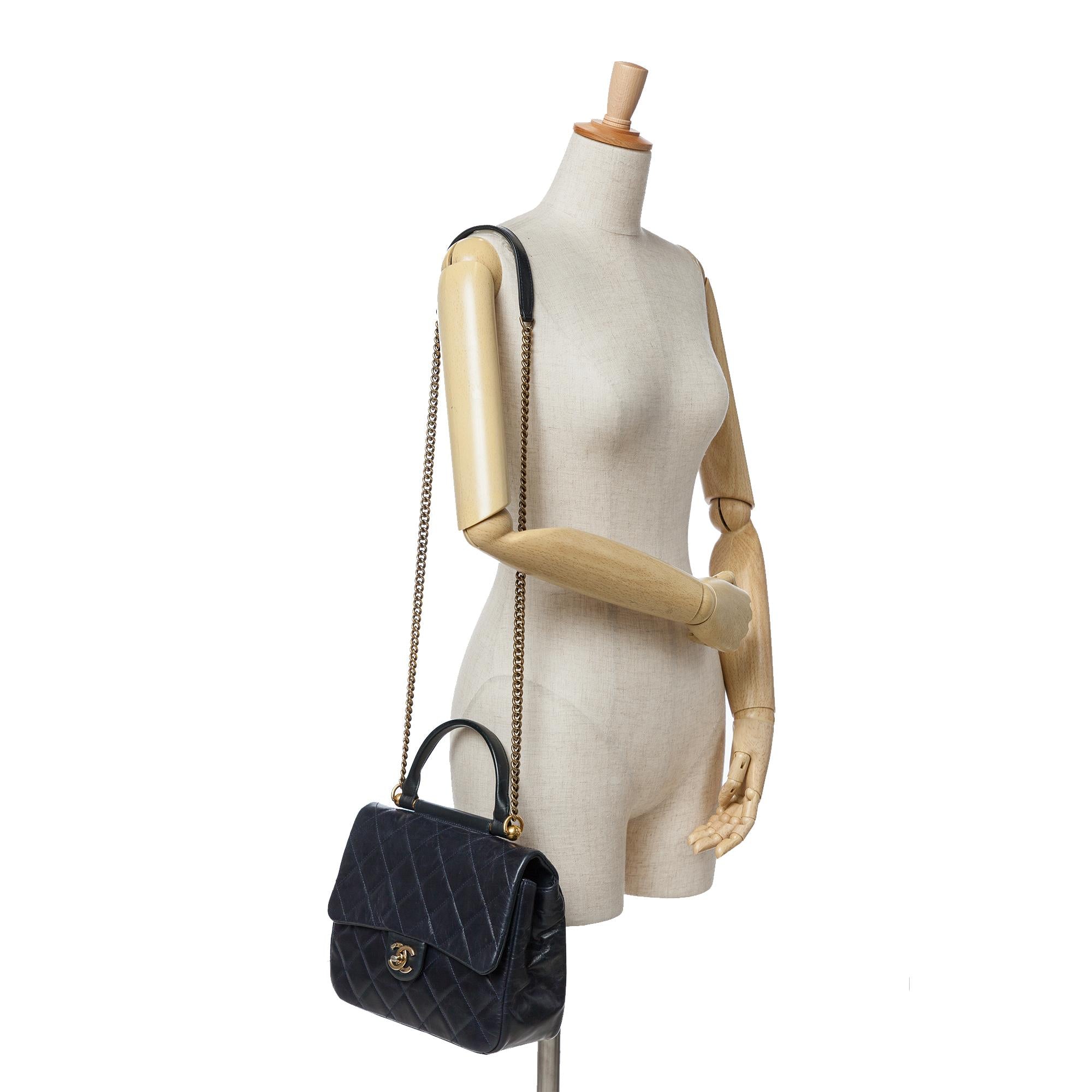 Chanel Medium Quilted Glazed Calfskin Gold Bar Top Handle Flap
