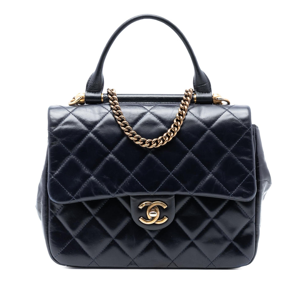 Chanel Medium Quilted Glazed Calfskin Gold Bar Top Handle Flap