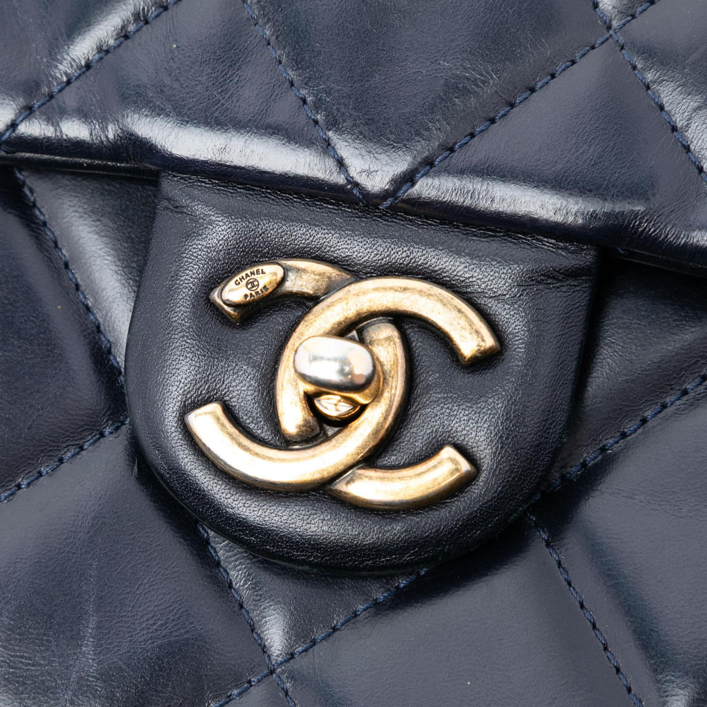 Chanel Medium Quilted Glazed Calfskin Gold Bar Top Handle Flap