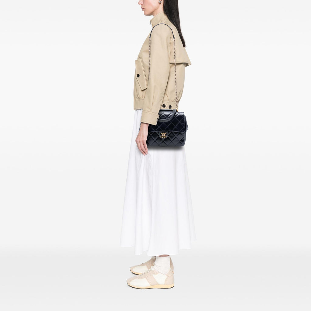 Chanel Medium Quilted Glazed Calfskin Gold Bar Top Handle Flap