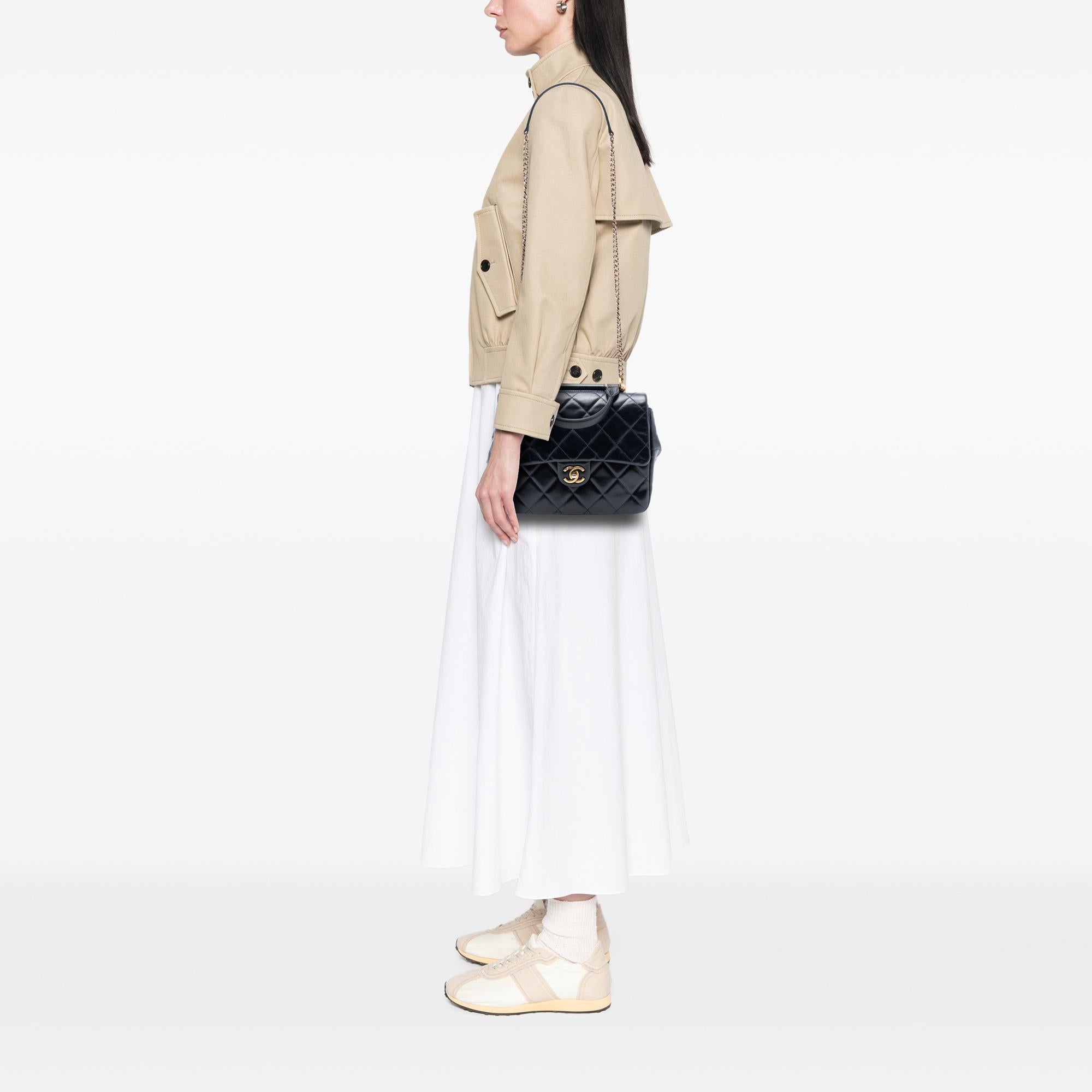 Chanel Medium Quilted Glazed Calfskin Gold Bar Top Handle Flap