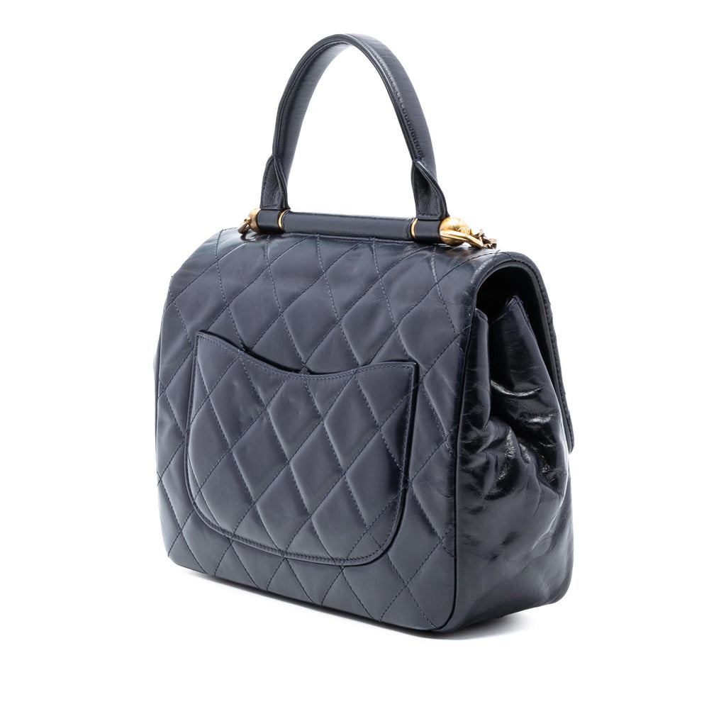 Chanel Medium Quilted Glazed Calfskin Gold Bar Top Handle Flap