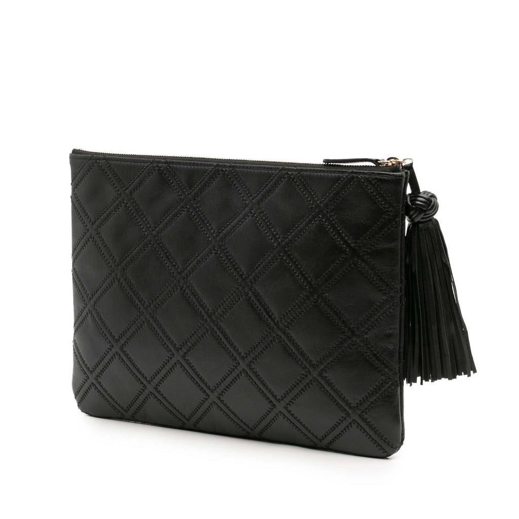 Chanel Medium Quilted Lambskin Double Stitch Tassel O Case Clutch