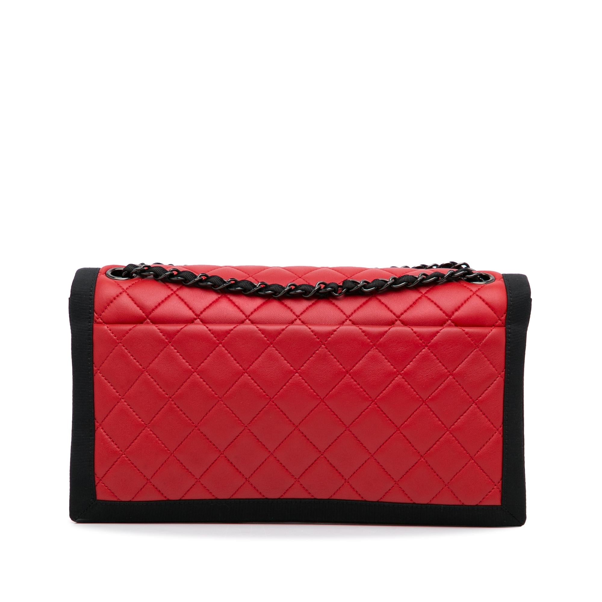 Chanel Medium Quilted Lambskin Grosgrain Two Tone Flap