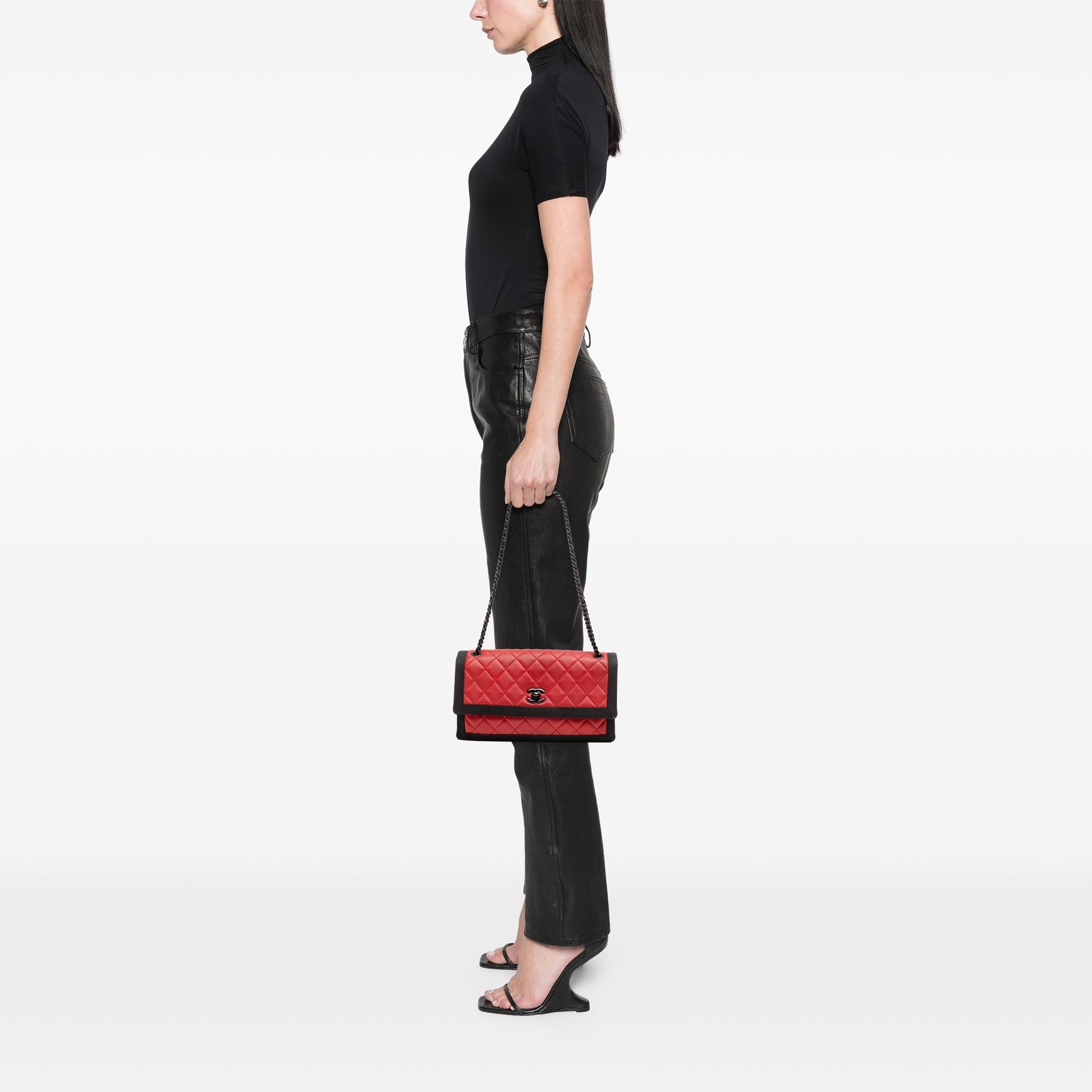 Chanel Medium Quilted Lambskin Grosgrain Two Tone Flap