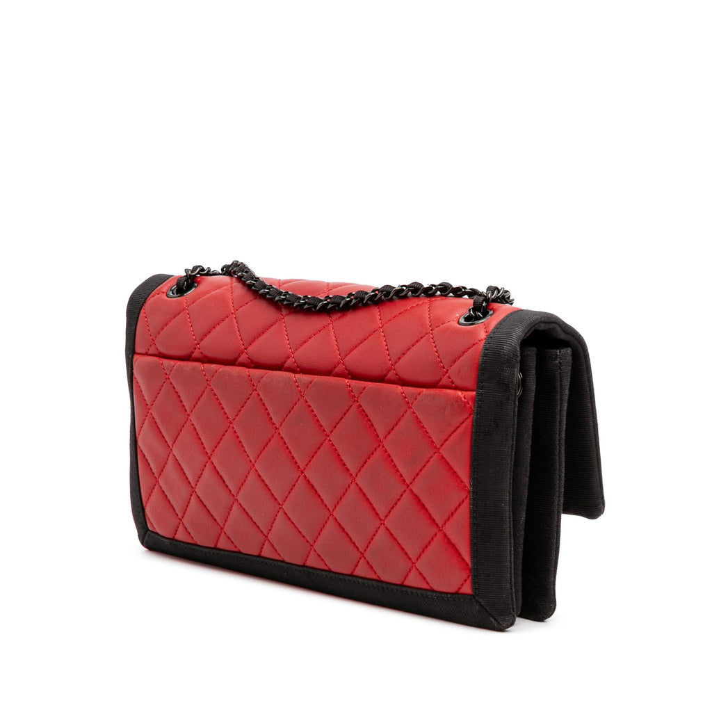 Chanel Medium Quilted Lambskin Grosgrain Two Tone Flap