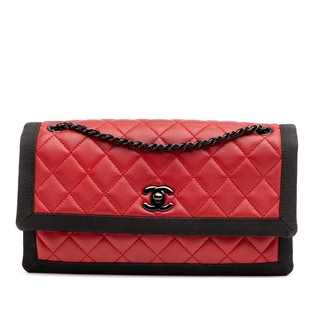 Chanel Medium Quilted Lambskin Grosgrain Two Tone Flap