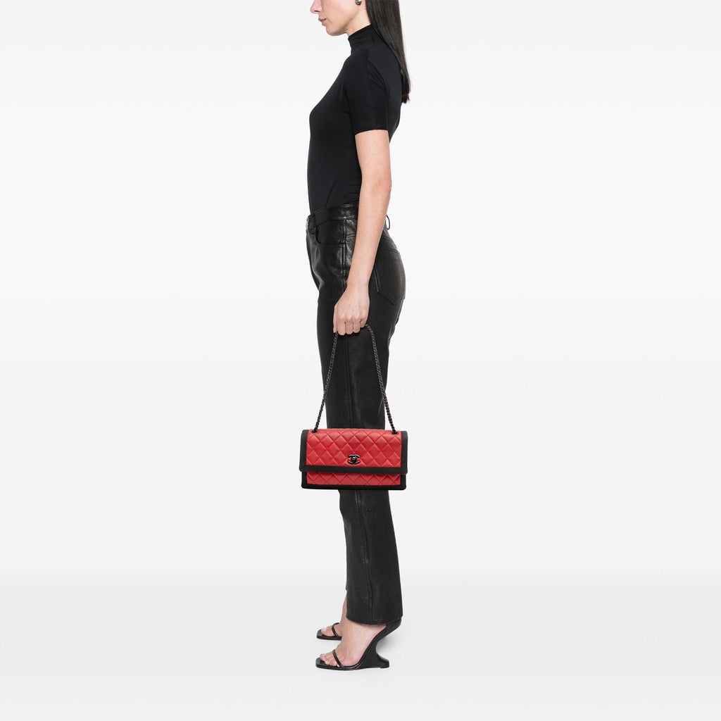 Chanel Medium Quilted Lambskin Grosgrain Two Tone Flap