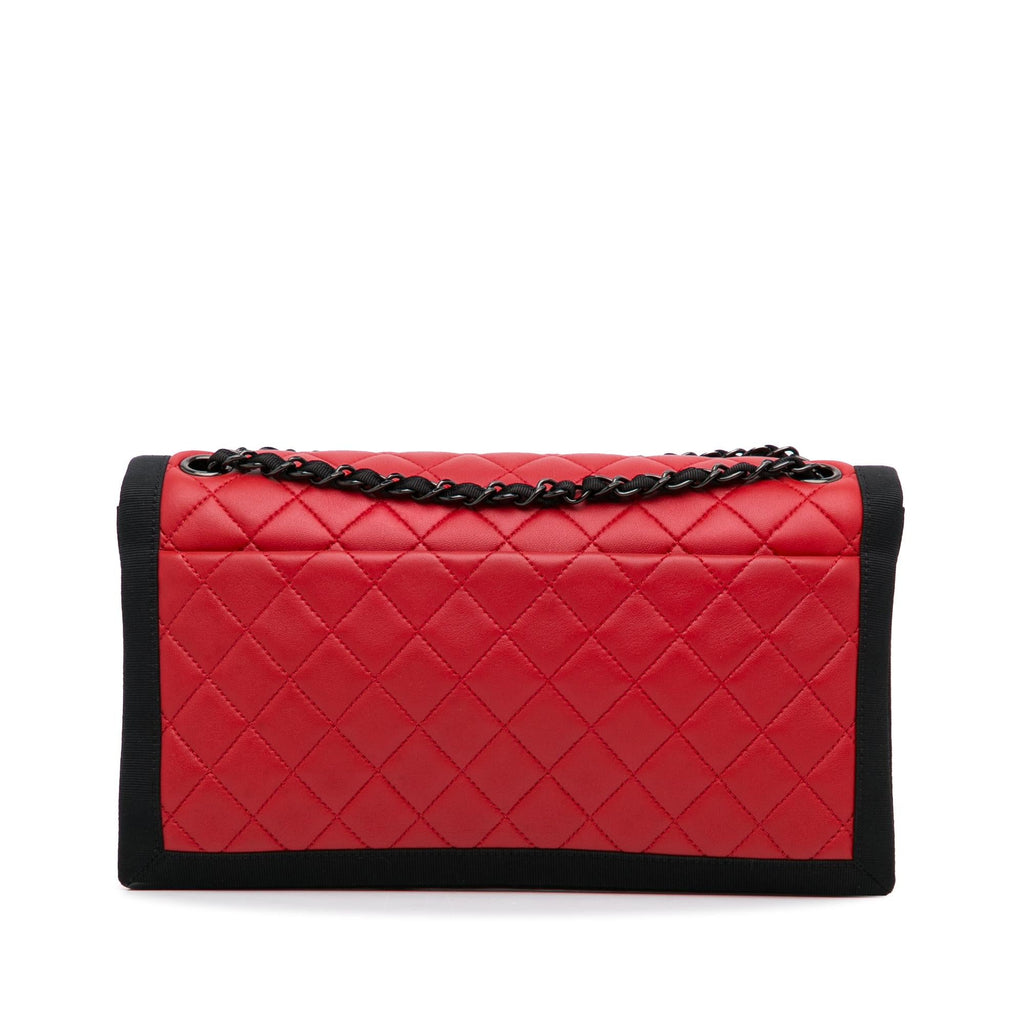 Chanel Medium Quilted Lambskin Grosgrain Two Tone Flap
