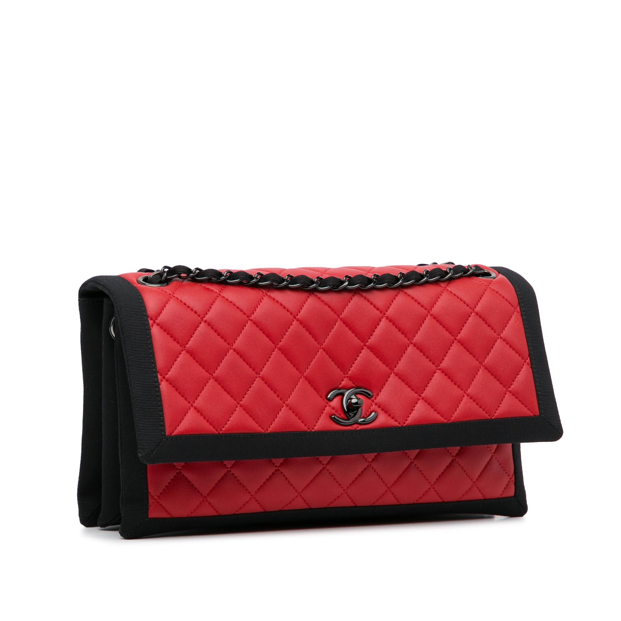 Chanel Medium Quilted Lambskin Grosgrain Two Tone Flap
