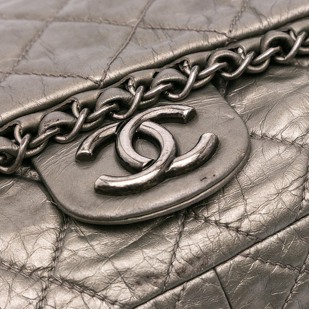 Chanel Medium Quilted Metallic Aged Calfskin Chain Me Flap