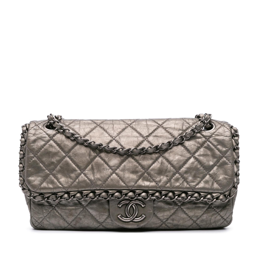 Chanel Medium Quilted Metallic Aged Calfskin Chain Me Flap