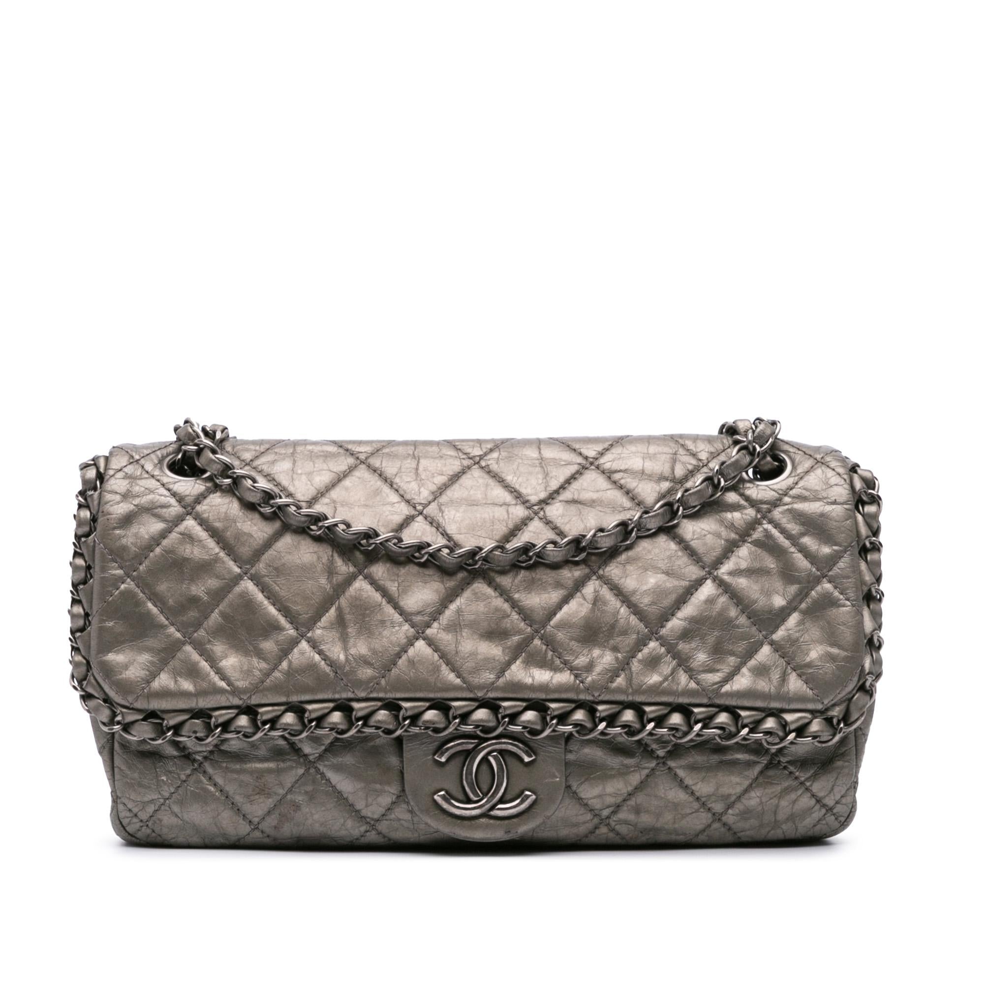 Chanel Medium Quilted Metallic Aged Calfskin Chain Me Flap