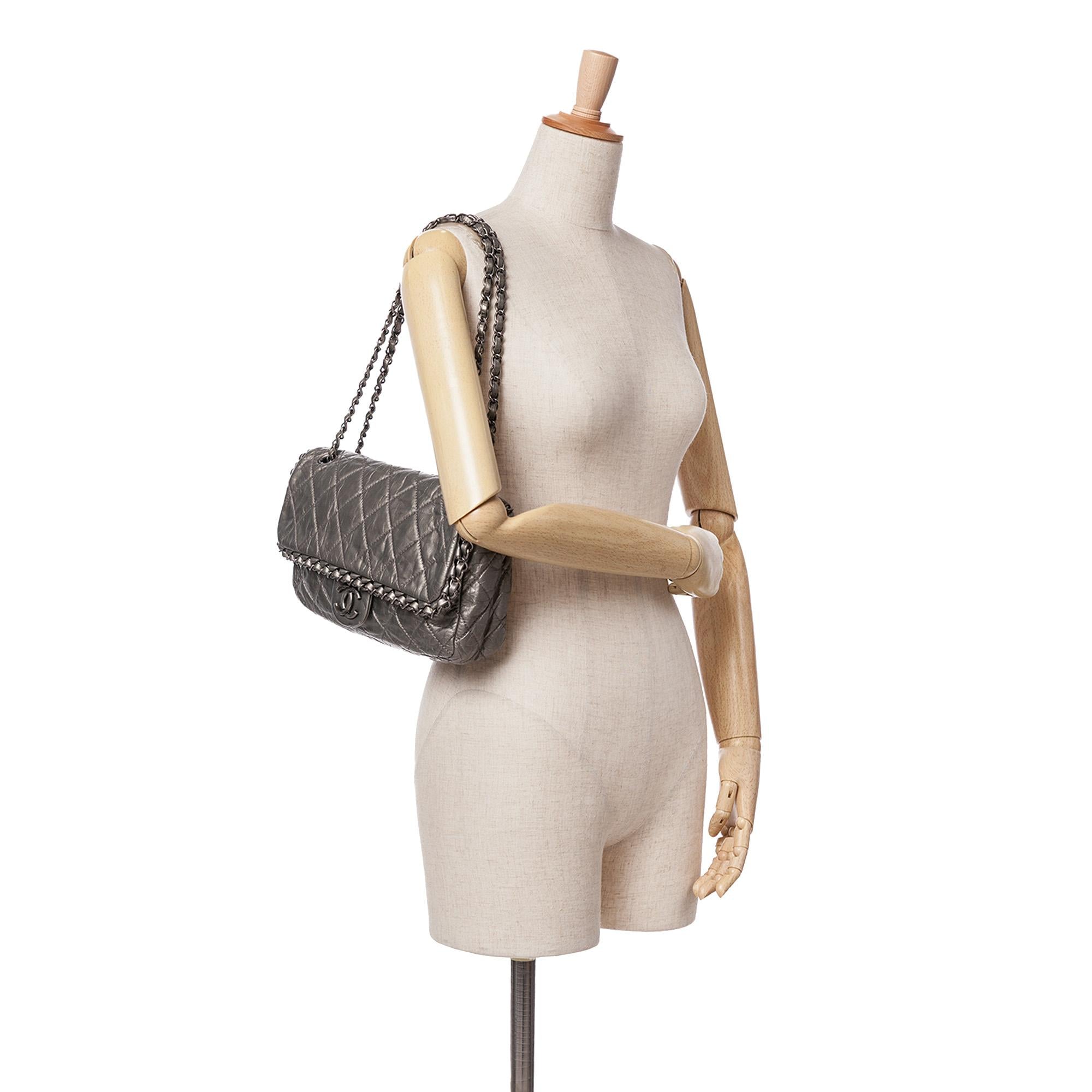 Chanel Medium Quilted Metallic Aged Calfskin Chain Me Flap