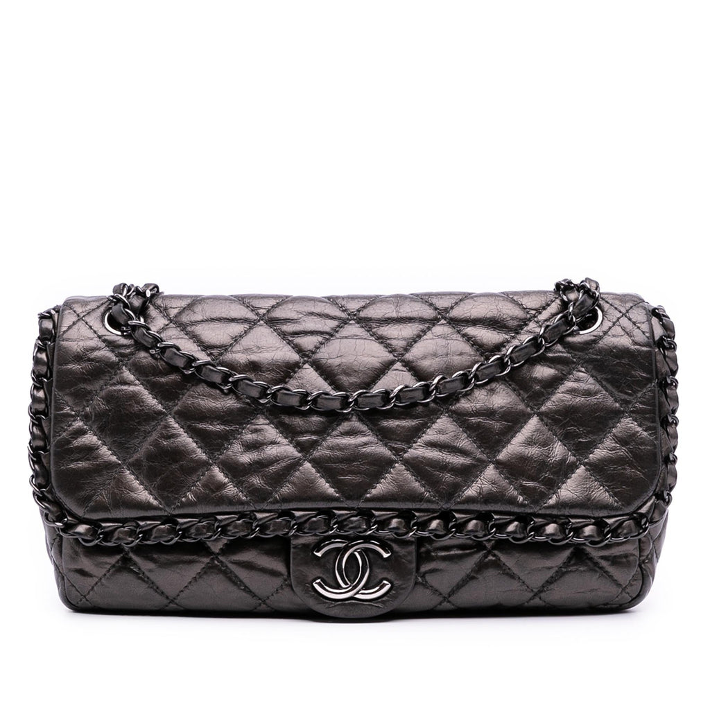 Chanel Medium Quilted Metallic Aged Calfskin Chain Me Flap