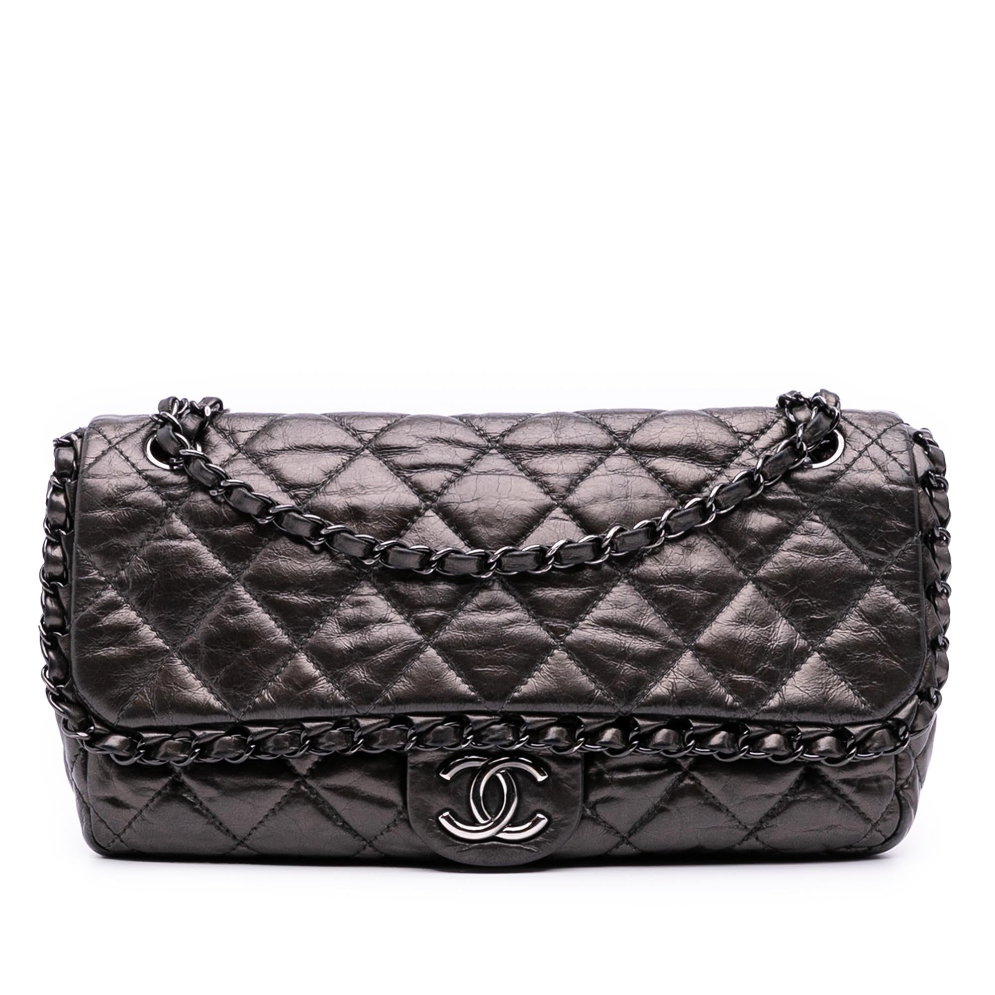 Chanel Medium Quilted Metallic Aged Calfskin Chain Me Flap