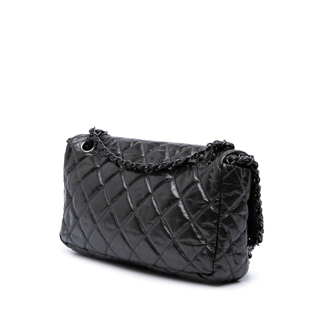 Chanel Medium Quilted Metallic Aged Calfskin Chain Me Flap