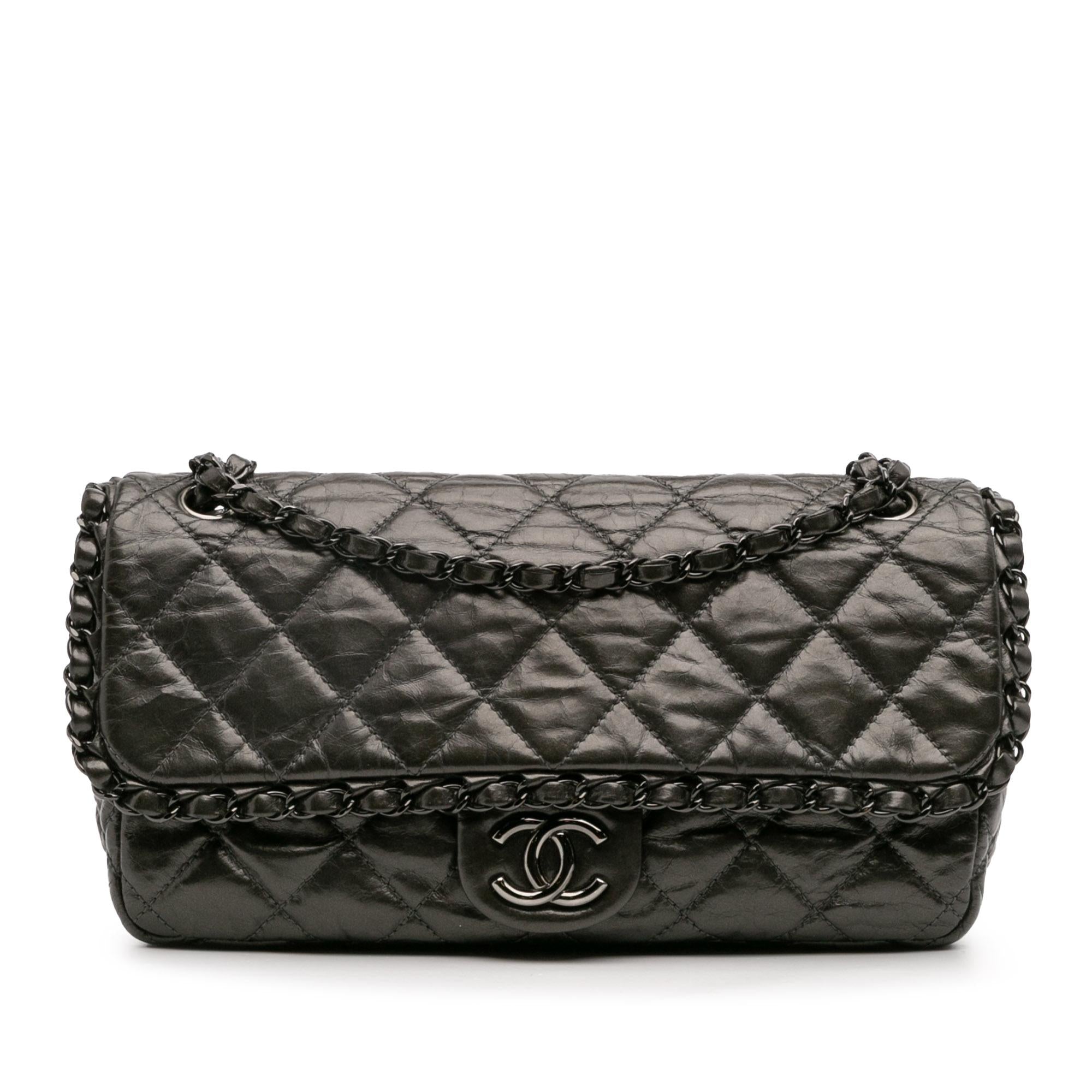 Chanel Medium Quilted Metallic Aged Calfskin Chain Me Flap