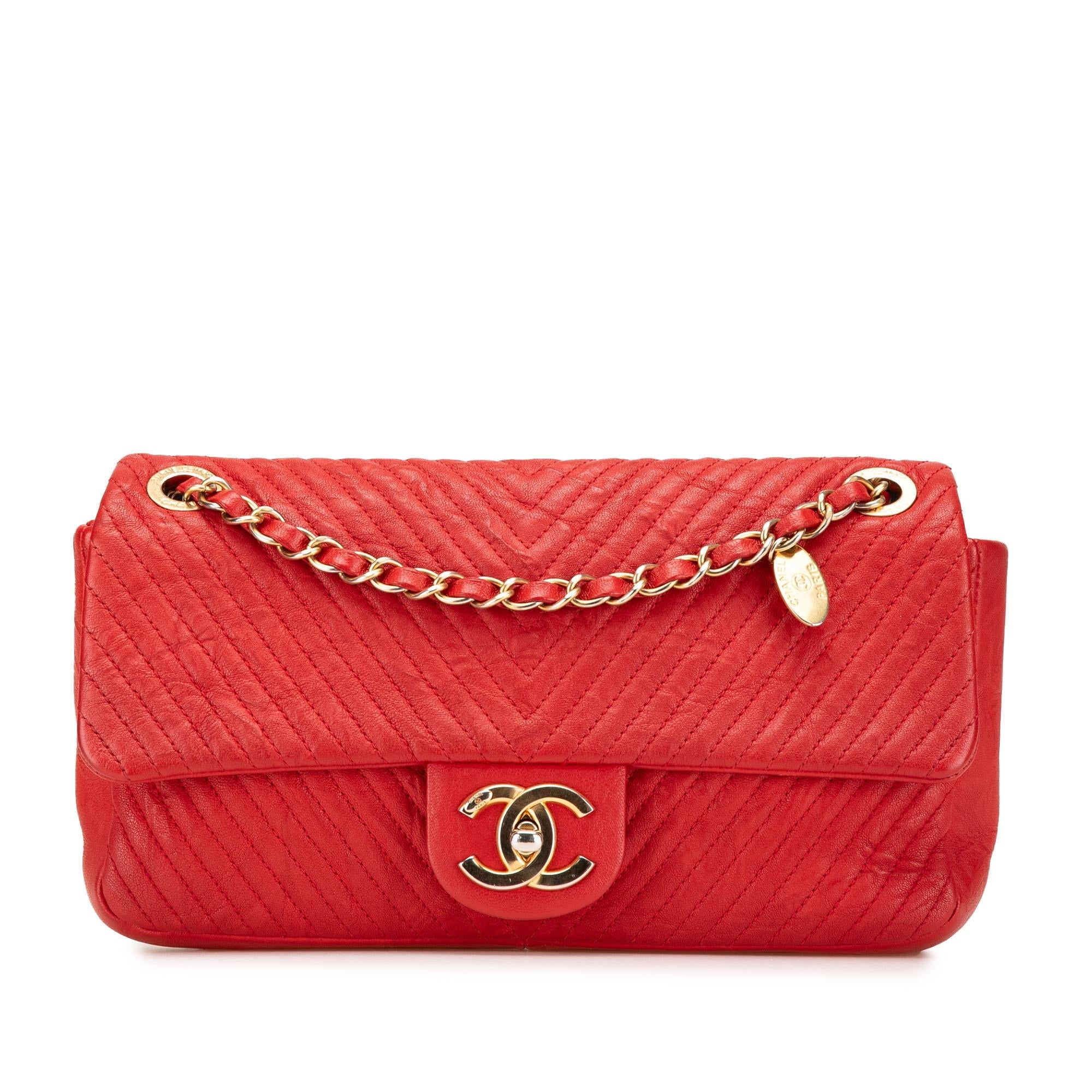 Chanel Medium Wrinkled Calfskin Quilted Chevron Medallion Charm Surpique Flap