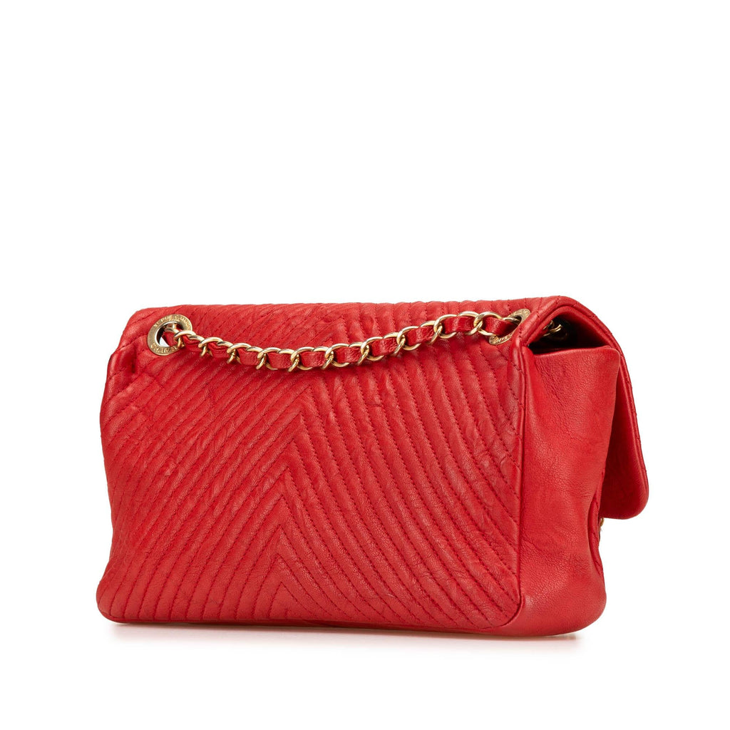 Chanel Medium Wrinkled Calfskin Quilted Chevron Medallion Charm Surpique Flap