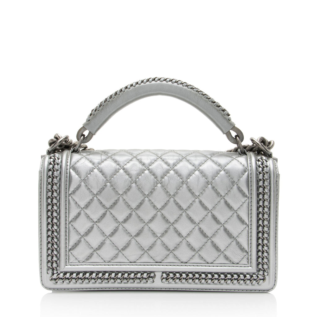 Chanel Metallic Aged Calfskin Chain Top Handle Medium Boy Bag (SHF-RO5g92)