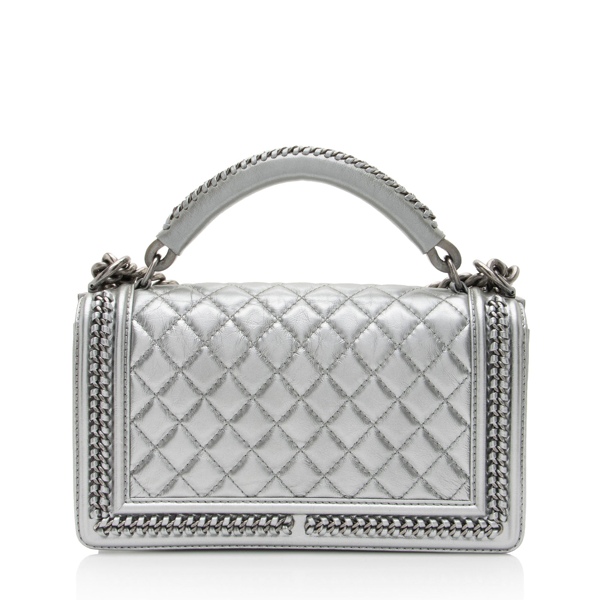 Chanel Metallic Aged Calfskin Chain Top Handle Medium Boy Bag (SHF-RO5g92)