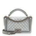 Chanel Metallic Aged Calfskin Chain Top Handle Medium Boy Bag (SHF-RO5g92)