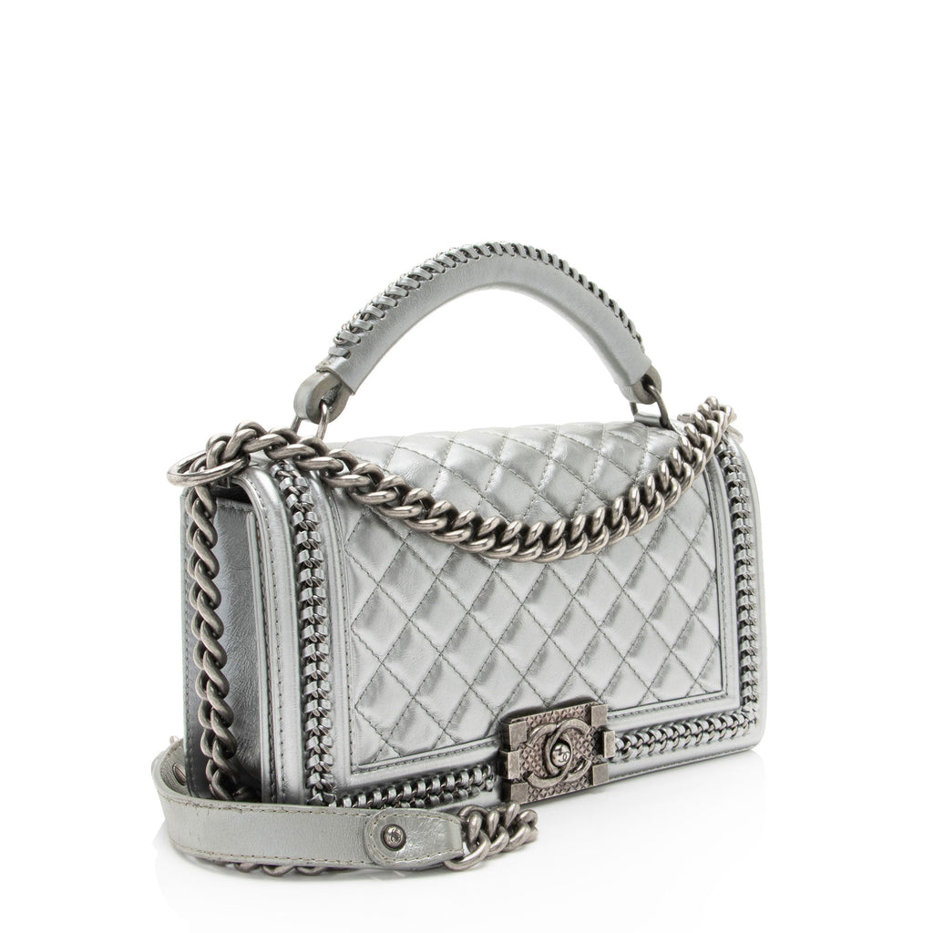 Chanel Metallic Aged Calfskin Chain Top Handle Medium Boy Bag (SHF-RO5g92)