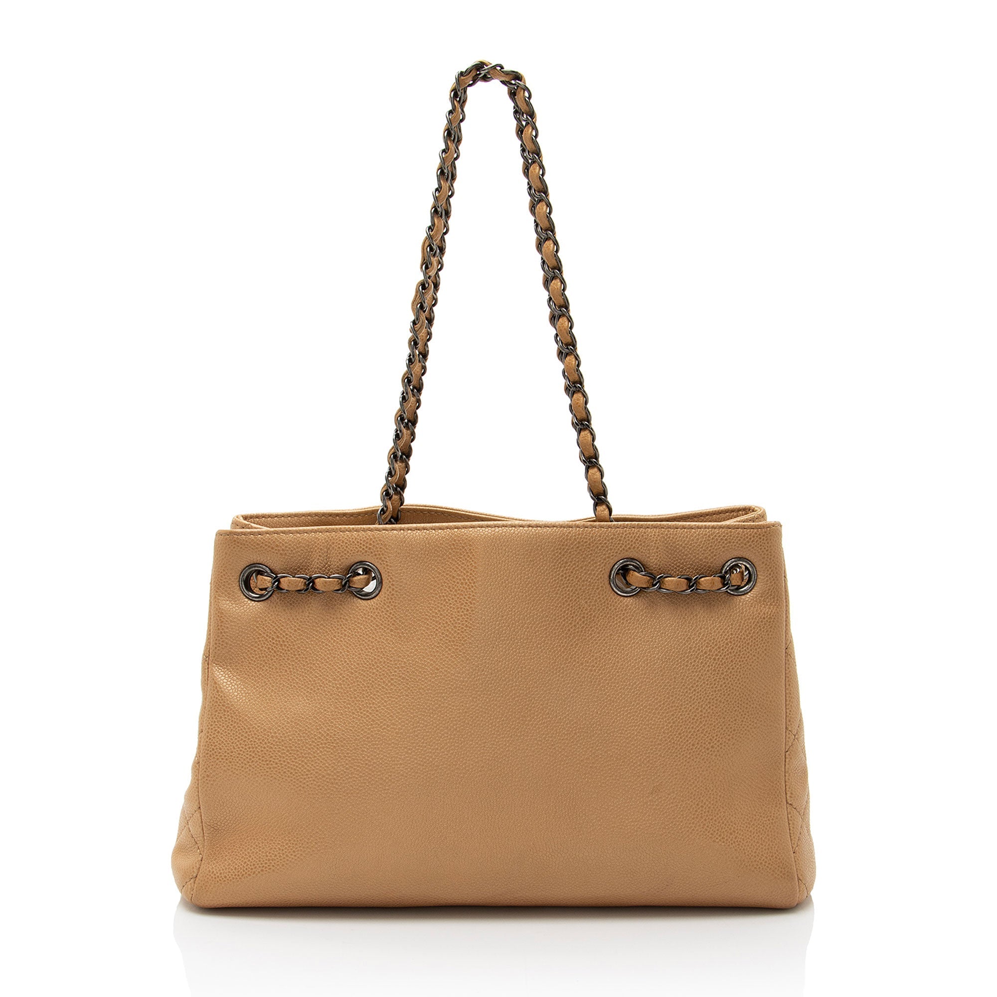 Chanel Metallic Caviar Leather Chain Large Shopping Tote