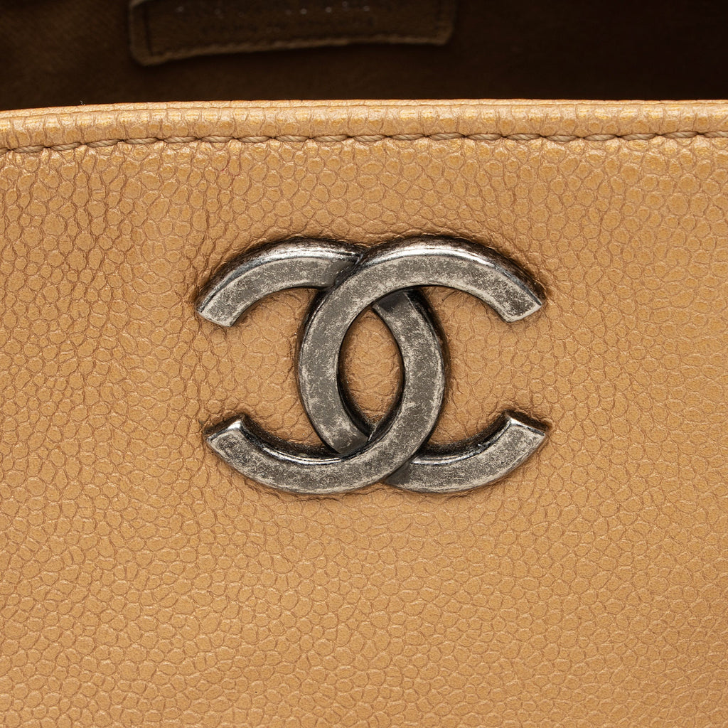 Chanel Metallic Caviar Leather Chain Large Shopping Tote