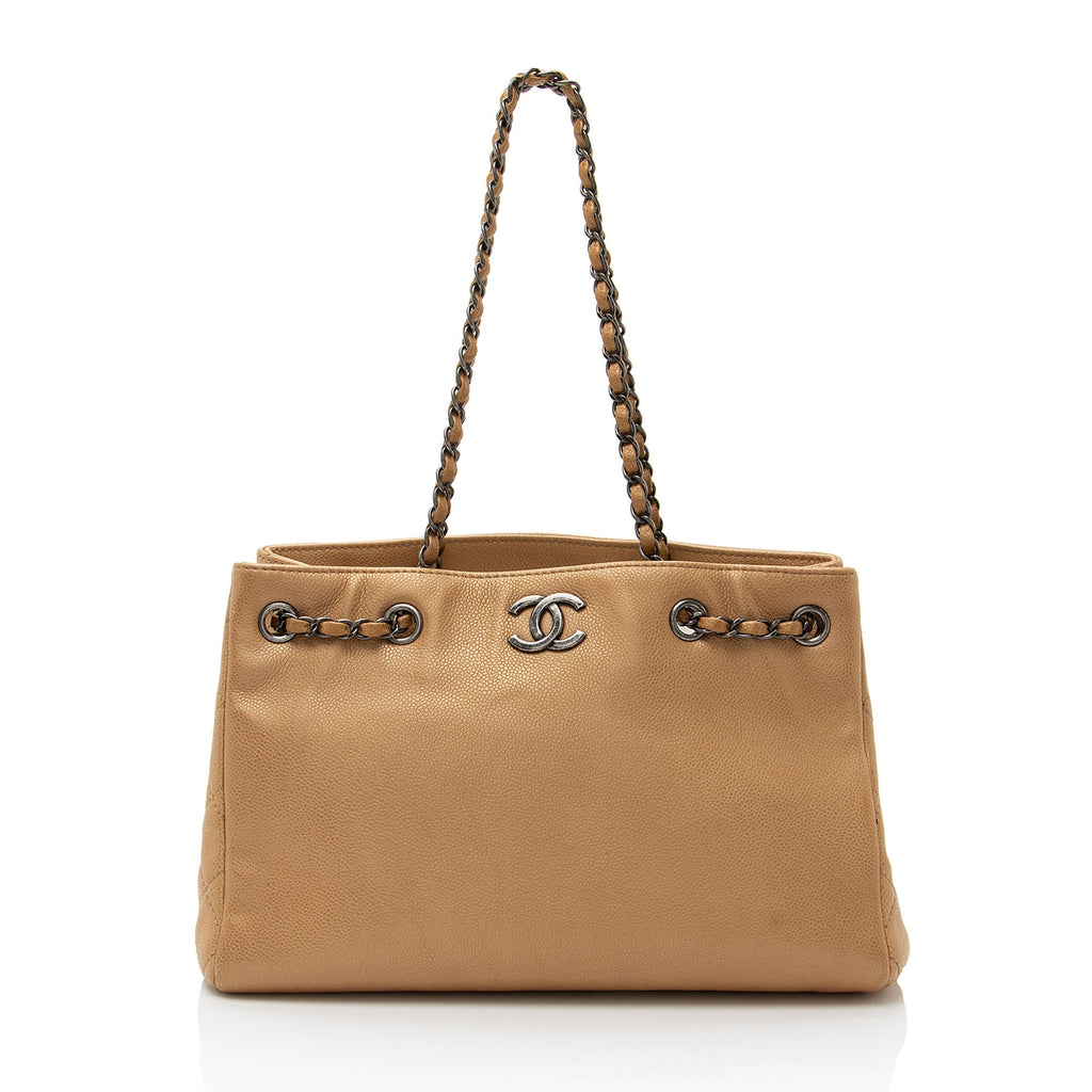 Chanel Metallic Caviar Leather Chain Large Shopping Tote