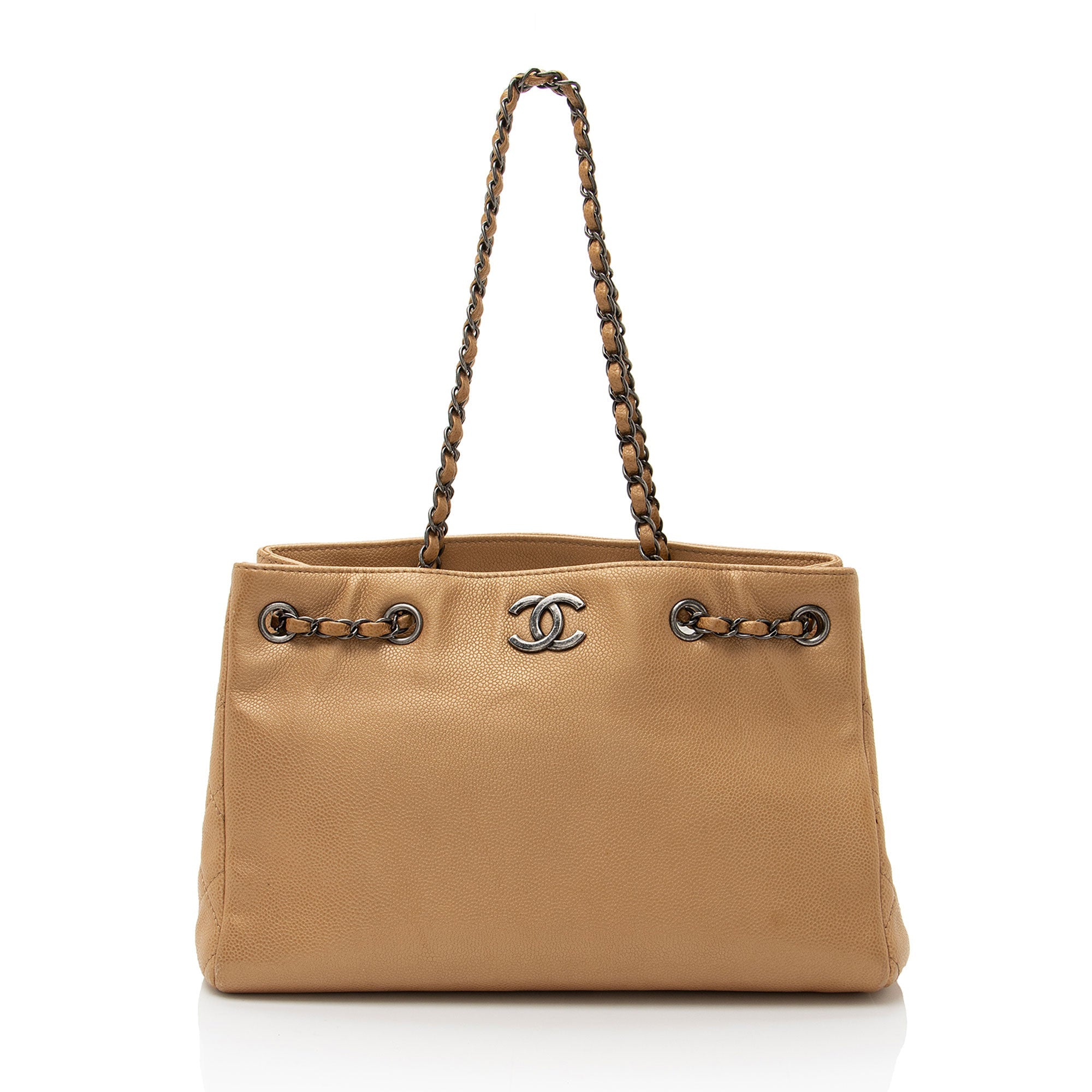 Chanel Metallic Caviar Leather Chain Large Shopping Tote