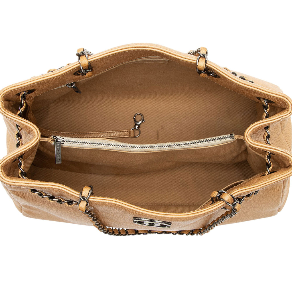 Chanel Metallic Caviar Leather Chain Large Shopping Tote