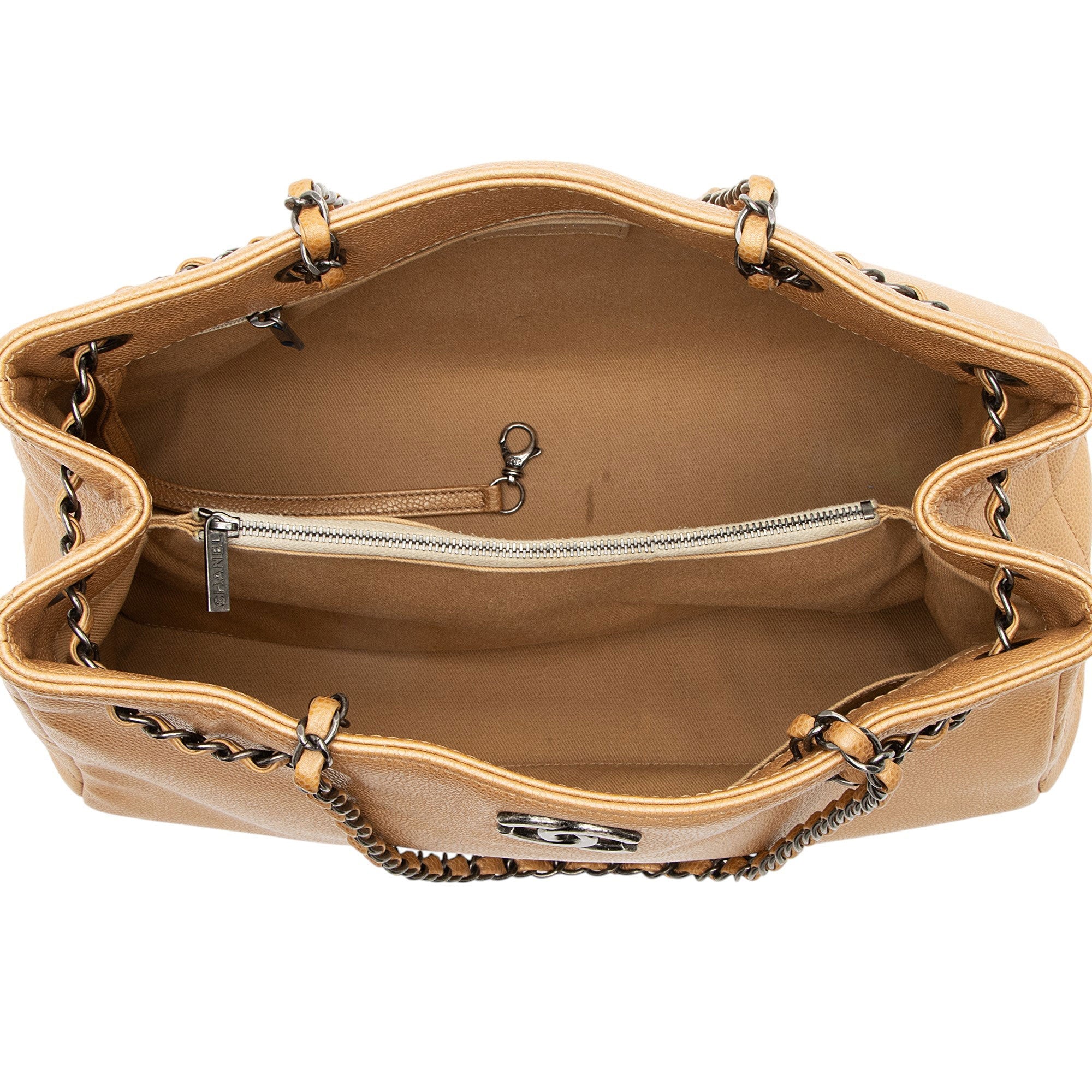 Chanel Metallic Caviar Leather Chain Large Shopping Tote