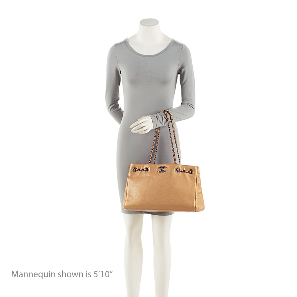 Chanel Metallic Caviar Leather Chain Large Shopping Tote