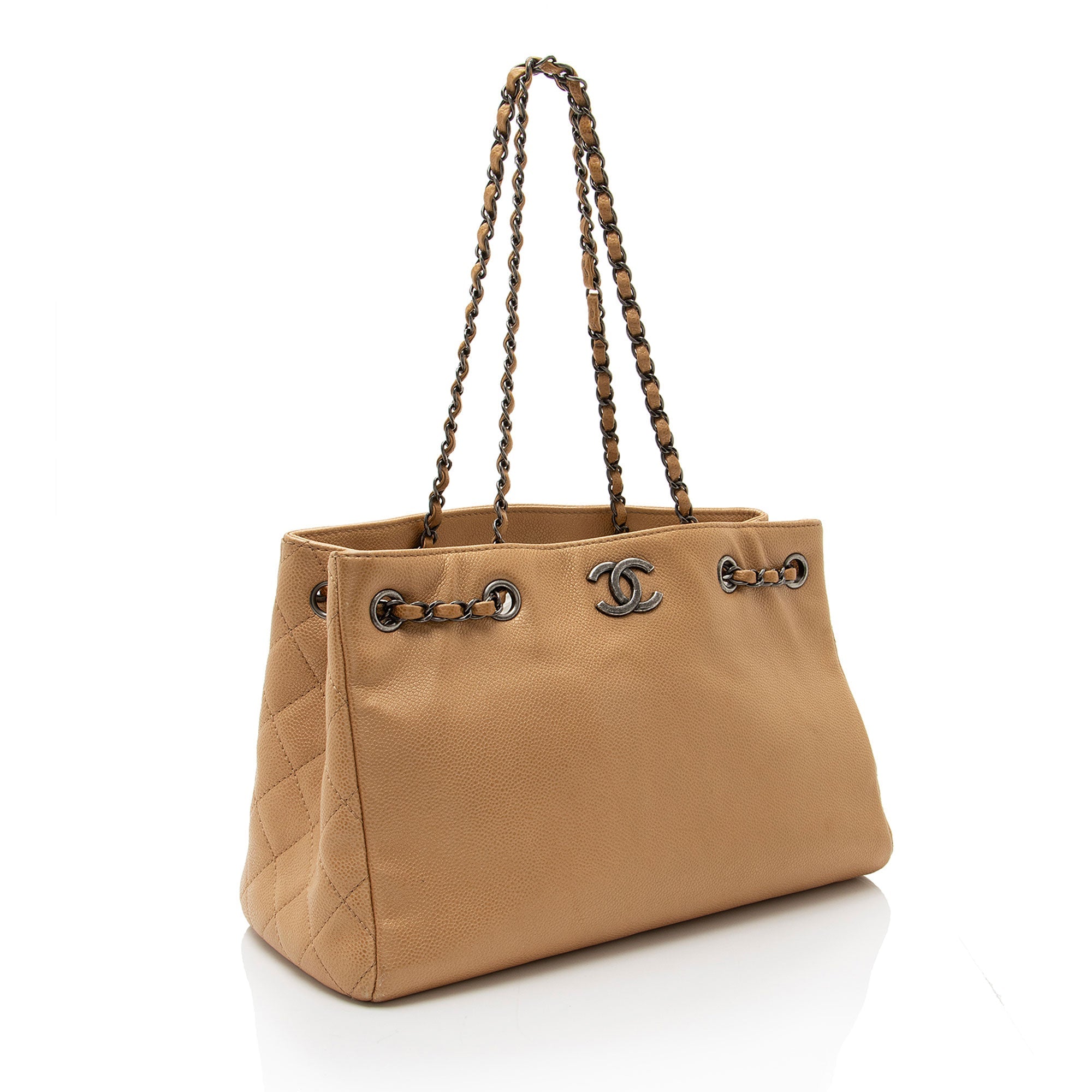 Chanel Metallic Caviar Leather Chain Large Shopping Tote