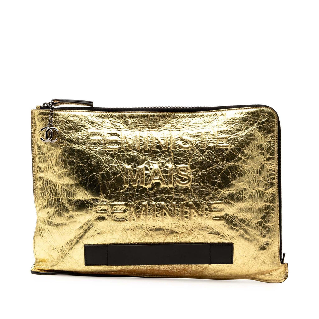 Chanel Metallic Crinkled Calfskin Feministe Mais Feminine Pouch