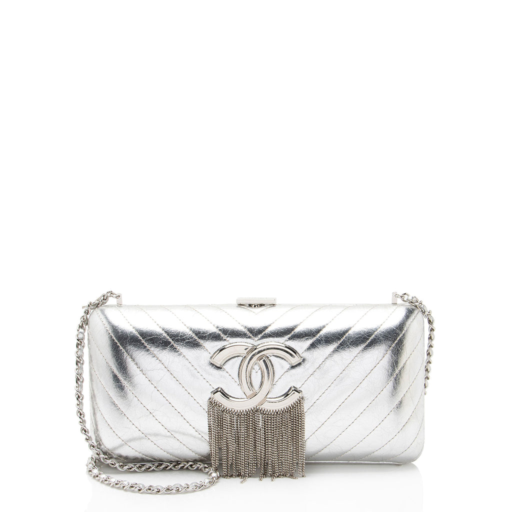 Chanel Metallic Crumpled Lambskin Fringe Clutch